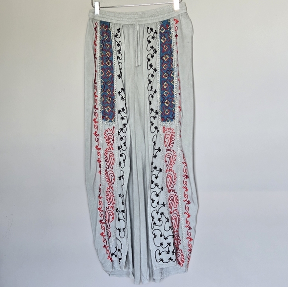 Naisha Bohemian Embroidered Wide-Leg Split-Leg Palazzo Beachy Pants O/S - Picture 10 of 10